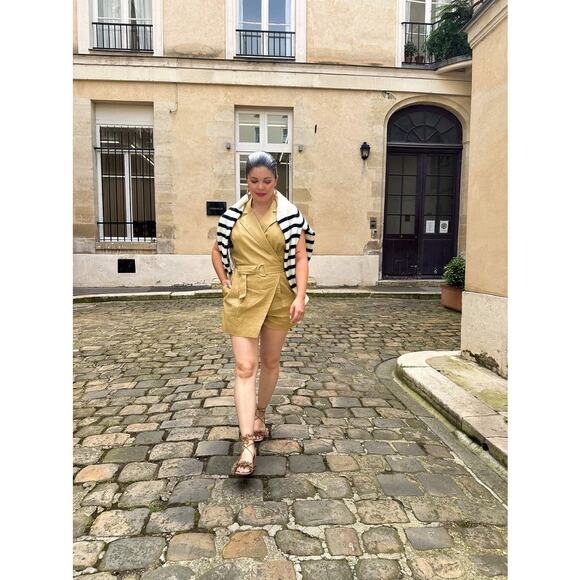 TOCCIN X RTR Khaki Brown Linen Blend Belted Utility Sarong Romper Size 10 - Picture 16 of 16